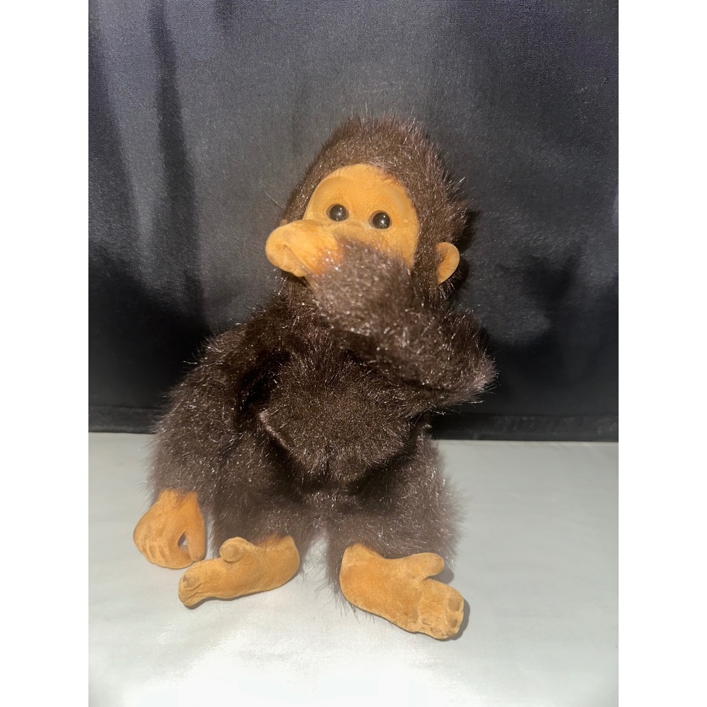 Vintage Hosung Events Inc Brown Monkey Plush Stuffed Animal Tan Flocked Face 8"